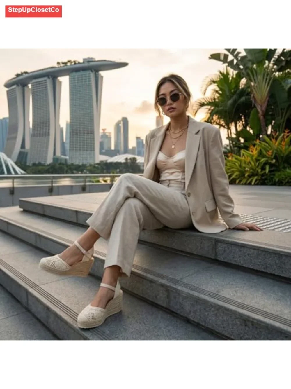 Dressy Wedge Espadrilles with Ankle Strap and Cushioned Footbed